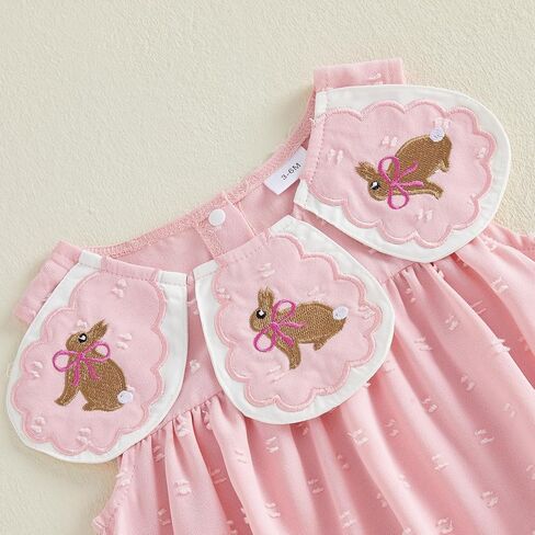 Newborn Baby Girl Easter Outfit Bunny Bow Embroidery Collar Sleeveless Bubble Romper Bodysuit Jumpsuit Clothes in Saudi Arabia