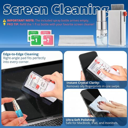 Upgraded Keyboard Cleaning Kit, 13-in-1 Electronics Cleaner Tool with Dust Cleaning Putty, Microfiber Cloth, Wipes - Cleaning Set for iPhone, AirPods, iPad, Laptop, PC Screen, Monitor, Camera, Earbuds in Kuwait