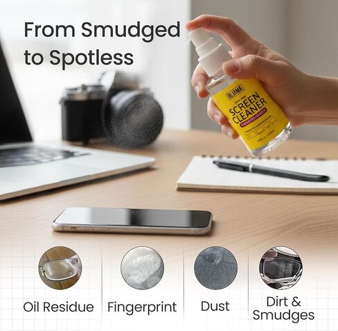 Non-Drip Screen Cleaner 200 ml + Microfiber Cloth & Cleaning Glove – Screen Cleaner for Laptops, Monitors, Smartphones & Tablets – Streak Free, Non-Greasy Formula, Evaporates Instantly – 1 Pack in Kuwait