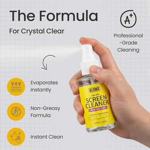 Non-Drip Screen Cleaner 200 ml + Microfiber Cloth & Cleaning Glove – Screen Cleaner for Laptops, Monitors, Smartphones & Tablets – Streak Free, Non-Greasy Formula, Evaporates Instantly – 1 Pack in Kuwait