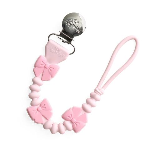 Itzy Ritzy Silicone Pacifier Clip – 100% Food Grade Silicone Pacifier Strap with Clip Keeps Pacifiers, Teethers & Small Toys in Place – Features One-Piece Design & Cord (Pink Bows) in Kuwait