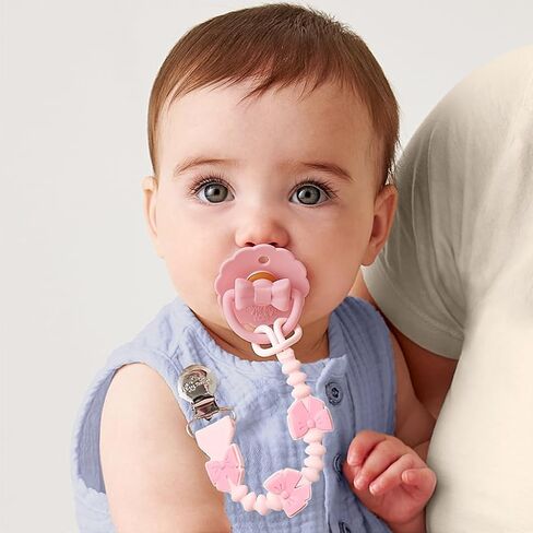 Itzy Ritzy Silicone Pacifier Clip – 100% Food Grade Silicone Pacifier Strap with Clip Keeps Pacifiers, Teethers & Small Toys in Place – Features One-Piece Design & Cord (Pink Bows) in Kuwait