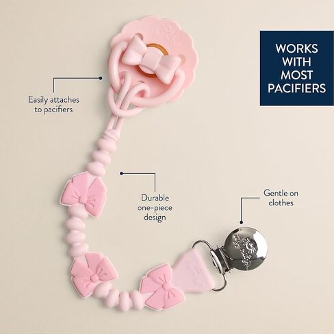 Itzy Ritzy Silicone Pacifier Clip – 100% Food Grade Silicone Pacifier Strap with Clip Keeps Pacifiers, Teethers & Small Toys in Place – Features One-Piece Design & Cord (Pink Bows) in Kuwait