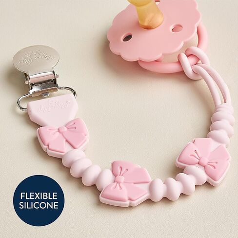 Itzy Ritzy Silicone Pacifier Clip – 100% Food Grade Silicone Pacifier Strap with Clip Keeps Pacifiers, Teethers & Small Toys in Place – Features One-Piece Design & Cord (Pink Bows) in Kuwait