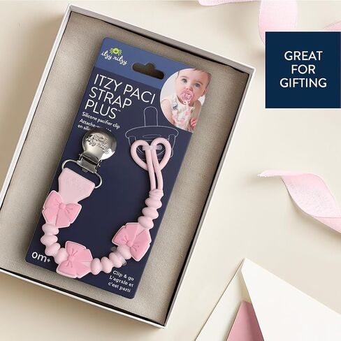Itzy Ritzy Silicone Pacifier Clip – 100% Food Grade Silicone Pacifier Strap with Clip Keeps Pacifiers, Teethers & Small Toys in Place – Features One-Piece Design & Cord (Pink Bows) in Kuwait