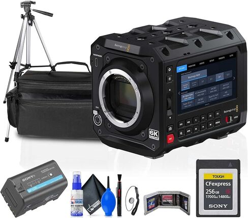 كاميرا Blackmagic Design Pyxis 6K ذات الإطار الكامل للسينما (Leica L) (CINECAMCPYXA60LFL) + بطاقة CFexpress من النوع B سعة 256 جيجابايت + حافظة + حامل ثلاثي القوائم + BP-U35 + طقم تنظيف + محفظة بطاقات + غطاء عدسة in Kuwait