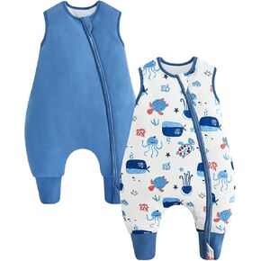 كيس نوم للأطفال من WYTbaby مكون من قطعتين مع أرجل، بطانية قطنية قابلة للارتداء 1.5 TOG، حقيبة نوم مبطنة بسحاب ثنائي الاتجاه للأطفال الصغار in Kuwait
