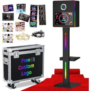 كشك صور مرآة مع شاشة تعمل باللمس مقاس 15.6 بوصة، كشك صور DSLR APP للتحكم عن بعد بإضاءة RGB، طباعة فورية ومشاركة، تصوير فوتوغرافي احترافي لتأجير حفلات الزفاف (White-D2) in Kuwait
