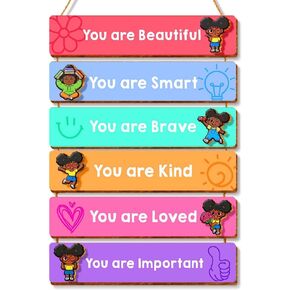 Inspirational Black Girl Wall Decor,You Are Beautiful Wooden Hanging Signs for Girls Room Toddler Nursery Playroom Classroom Decor in Kuwait