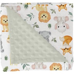 Jungle Friends Baby Blankets for Girl Boy Safari Lion Giraffe Elephant Tropical Leaves Soft Mink Dotted Backing Double Layer Swaddle Blanket African Animals Bed Throws for Newborn Toddler Crib 30x40 in Kuwait