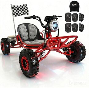 Adults & Kids Electric Off-Road Go Kart, 12-Mile Range, Brushless Peak 4000W, 31MPH, 3 Speed + Reverse, Shaft Drive Diff, AT19x7-8 Tires, Backyard/Private Trails, Beach/Sand（Red） in Saudi Arabia