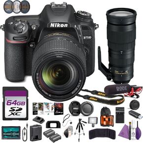 Nikon D7500 Camera Kit with 18-140mm Lens 4K DSLR Bundle with AF-S NIKKOR 200-500mm f/5.6E ED VR Lens + 7" Full HD Monitor + Microphone + Tripod + 95mm Filter Kit + 64GB Memory Card + Backpack + More in Kuwait