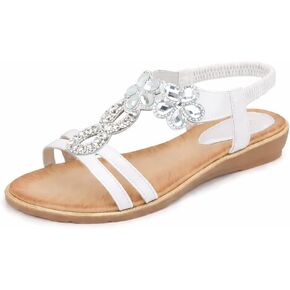 QUCH Women's Summer Flat Sandals Dressy Sparkly Rhinestone Arch Support Elegant Beach Vacation Footwear in Kuwait