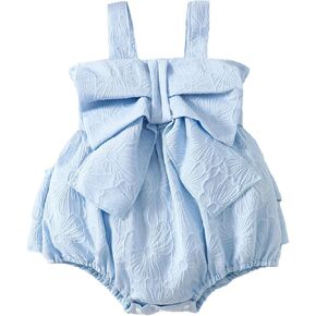 Infant Baby Girl Sleeveless Bubble Romper Bow Dress Floral Texture Bodysuit Spring Summer Outfit in Saudi Arabia