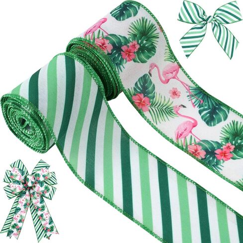 YKW 2 Rolls Summer Flip Flop Burlap Ribbon - 2.5" x 5 Yards Each, Blue Polka Dots & Bright Flip Flops, Durable Wired Edge, Ideal for DIY Crafts, Party Decor, Gift Wrapping, Weddings in Saudi Arabia