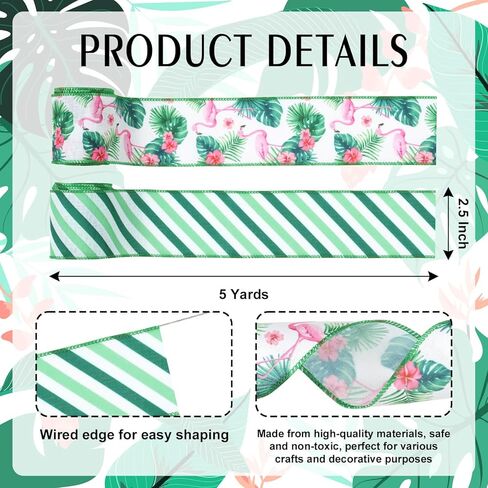 YKW 2 Rolls Summer Flip Flop Burlap Ribbon - 2.5" x 5 Yards Each, Blue Polka Dots & Bright Flip Flops, Durable Wired Edge, Ideal for DIY Crafts, Party Decor, Gift Wrapping, Weddings in Saudi Arabia