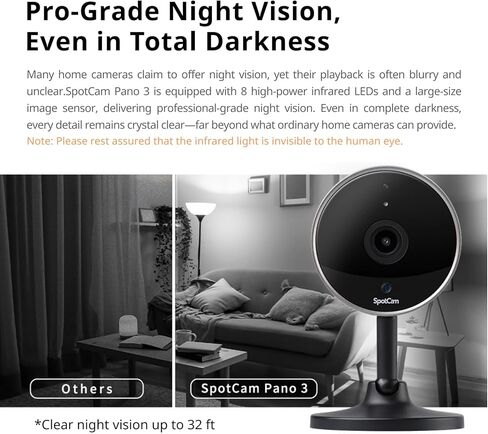 كاميرا SpotCam Pano 3 الداخلية لأمن المنزل - رؤية بانورامية بدقة 1080 بكسل FHD 180 درجة، رؤية ليلية، اكتشاف السقوط، مستشعر الصوت والحركة، صوت ثنائي الاتجاه، كاميرا WiFi مع تطبيق الهاتف، تسجيل سحابي مجاني in Kuwait