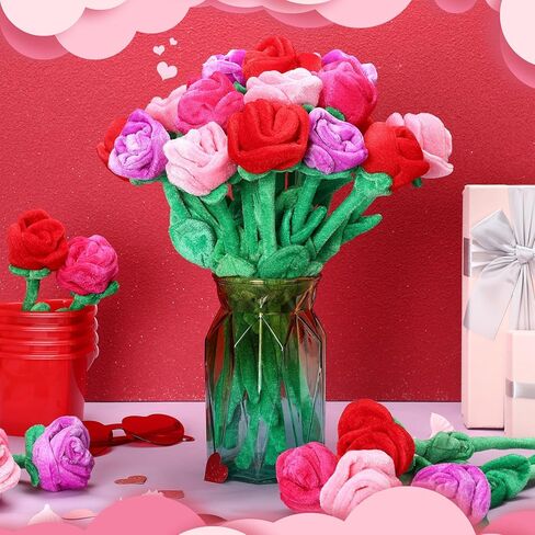 Syhood 32 Pcs Valentines Day Plush Rose Flower 12.6 Inch Bendable Stems Valentine's Day Stuffed Plush Rose Flower Gift for Wedding Birthday Women(Classic,Colorful Colors) in Saudi Arabia