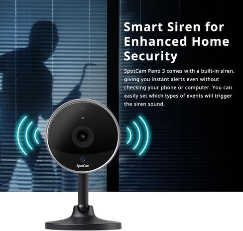 كاميرا SpotCam Pano 3 الداخلية لأمن المنزل - رؤية بانورامية بدقة 1080 بكسل FHD 180 درجة، رؤية ليلية، اكتشاف السقوط، مستشعر الصوت والحركة، صوت ثنائي الاتجاه، كاميرا WiFi مع تطبيق الهاتف، تسجيل سحابي مجاني in Kuwait