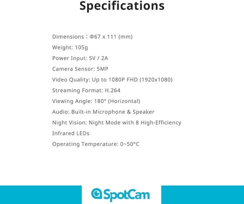 كاميرا SpotCam Pano 3 الداخلية لأمن المنزل - رؤية بانورامية بدقة 1080 بكسل FHD 180 درجة، رؤية ليلية، اكتشاف السقوط، مستشعر الصوت والحركة، صوت ثنائي الاتجاه، كاميرا WiFi مع تطبيق الهاتف، تسجيل سحابي مجاني in Kuwait