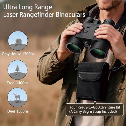 Rangefinder Binoculars for Hunting, 1968 Yard Long Range Laser Rangefinding 10x42mm HD, Fast 0.15s IP65 Waterproof ±0.5m Accuracy Compact Range Finder for Hiking, Golf, Outdoor Adventures in Kuwait