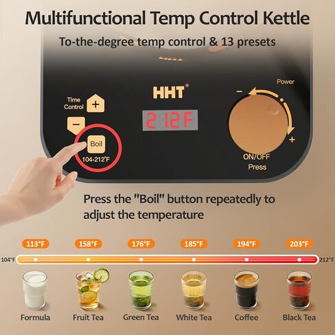 ماكينة صنع الشاي الكهربائية HHT مع مصفاة، ±1℉ تحكم دقيق في درجة الحرارة، غلاية كهربائية زجاجية للأعشاب والزهور وشاي الفواكه والأوراق السائبة، خالية من مادة BPA، إيقاف تلقائي، برنامج تخمير، تحافظ على الدفء، 0.8 لتر/27 أونصة in Kuwait