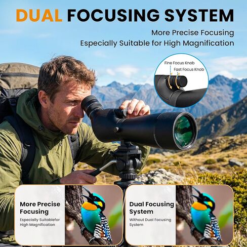 Dual Focusing ED Spotting Scope, 20-60x80 Spotting Scopes with Phone Adapter, Tripod & Carrying Case, BAK4 Ultra High Definition, IPX7 Waterproof Fogproof for Bird Watching in Kuwait