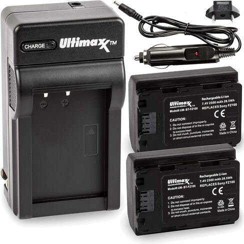 شاحن سريع Ultimaxx AC/DC مع بطاريات بديلة ممتدة 2x لسوني Alpha 1، ZV-E1، FX3، FX30، a7C، a7S III، a6600، a6700، A7R III، a7R IV، a7R V، a7 III، a7R IIIA، a7 IV، Alpha A9، Alph in Kuwait