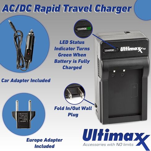 شاحن سريع Ultimaxx AC/DC مع بطاريات بديلة ممتدة 2x لسوني Alpha 1، ZV-E1، FX3، FX30، a7C، a7S III، a6600، a6700، A7R III، a7R IV، a7R V، a7 III، a7R IIIA، a7 IV، Alpha A9، Alph in Kuwait