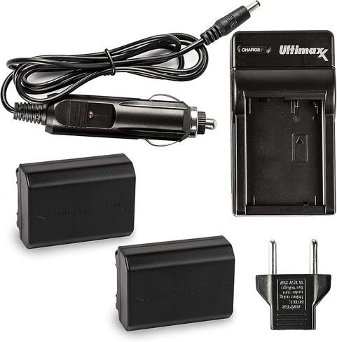 شاحن سريع Ultimaxx AC/DC مع بطاريات بديلة ممتدة 2x لسوني Alpha 1، ZV-E1، FX3، FX30، a7C، a7S III، a6600، a6700، A7R III، a7R IV، a7R V، a7 III، a7R IIIA، a7 IV، Alpha A9، Alph in Kuwait