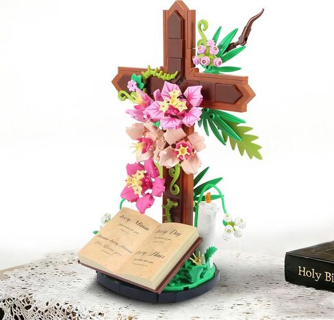 Jesus Cross Flower Building Set for Adults, Decorative Cross Building Blocks, Great Easter, Christmas, Christian, Birthday Gifts for Mothers, Women, Adults (363 PCS) in Saudi Arabia