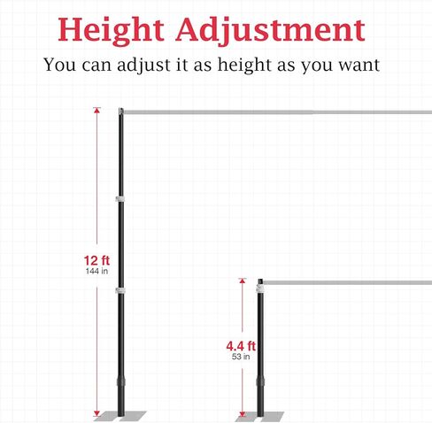 EMART 4.4ft-12ft Pipe and Drape Adjustable Upright for Backdrop Stand, Background & Curtain and Wedding Decor -1 Pack Black in Kuwait