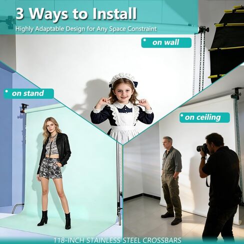 MagicLine Photography Backdrop 1 نظام دعم الأسطوانة، 10ft / 3m الفولاذ المقاوم للصدأ العارضة حامل خلفية يدوي، الجدار / السقف / حامل الإضاءة حامل خلفية للمنزل والاستوديو (الاستقرار) in Kuwait