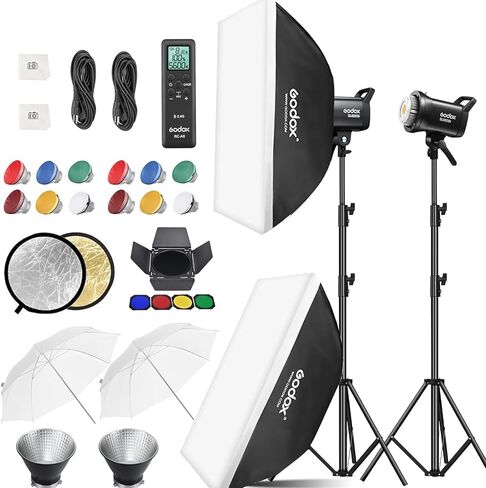 Godox 2pcs SL60IIBi LED مجموعة إضاءة الفيديو، ثنائية اللون ستوديو فلاش بوينز جبل الإضاءة المستمرة مع المدرجات، Softboxes، المظلات للتصوير الفوتوغرافي، تسجيل الفيديو، التصوير، التطبيق / التحكم عن بعد، 11 تأثيرات FX in Kuwait