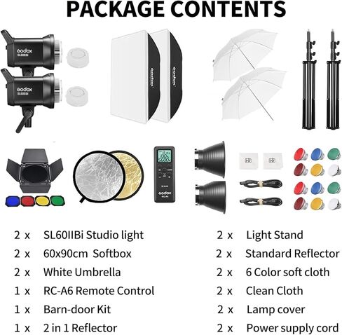 Godox 2pcs SL60IIBi LED مجموعة إضاءة الفيديو، ثنائية اللون ستوديو فلاش بوينز جبل الإضاءة المستمرة مع المدرجات، Softboxes، المظلات للتصوير الفوتوغرافي، تسجيل الفيديو، التصوير، التطبيق / التحكم عن بعد، 11 تأثيرات FX in Kuwait