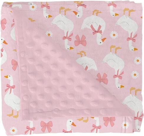 Cute Geese Pink Bows Baby Blankets for Girl Boy Pastel Ducks Daisy Soft Mink Dotted Backing Double Layer Swaddle Receiving Blanket Spring Farm Animal Floral Bed Throws for Newborn Toddler Crib 30x40 in Saudi Arabia