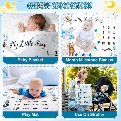 Baby Milestone Blanket for Boy Girl, Baby Monthly Milestone Growth Blanket Newborn Photography Background with Wooden Signs, Frames, Bandana in Kuwait