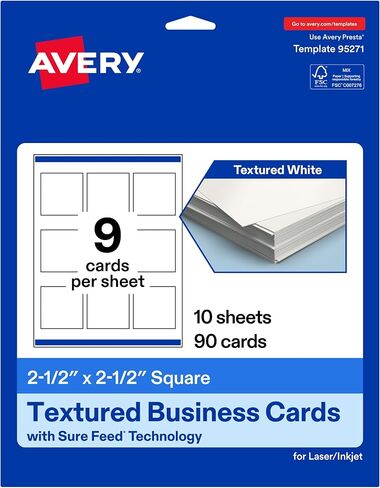 بطاقات عمل مربعة قابلة للطباعة من Avery مع تقنية Sure Feed، 2.5 بوصة × 2.5 بوصة، لون أبيض غير لامع، إمكانية الطباعة إلى الحافة، متوافقة مع الليزر ونفث الحبر، 90 إجماليًا in Kuwait