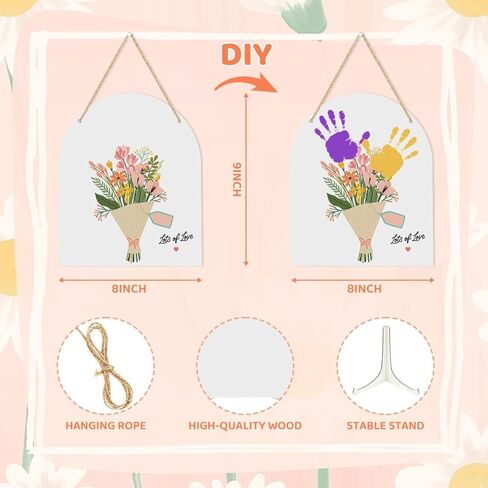 Diy Fathers Mothers Day Gifts from Kids for Mom Dad Grandparents Custom Baby Handprint Flower Wooden Sign Lots of Love New Born Baby Shower Crafts Announcement Keepsake Gift Wood Hanger Decor Sign Photo Props in Saudi Arabia