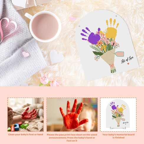 Diy Fathers Mothers Day Gifts from Kids for Mom Dad Grandparents Custom Baby Handprint Flower Wooden Sign Lots of Love New Born Baby Shower Crafts Announcement Keepsake Gift Wood Hanger Decor Sign Photo Props in Saudi Arabia