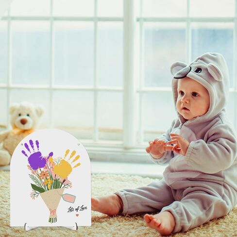 Diy Fathers Mothers Day Gifts from Kids for Mom Dad Grandparents Custom Baby Handprint Flower Wooden Sign Lots of Love New Born Baby Shower Crafts Announcement Keepsake Gift Wood Hanger Decor Sign Photo Props in Saudi Arabia