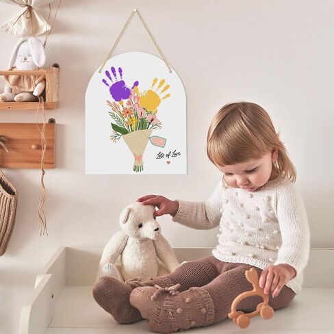 Diy Fathers Mothers Day Gifts from Kids for Mom Dad Grandparents Custom Baby Handprint Flower Wooden Sign Lots of Love New Born Baby Shower Crafts Announcement Keepsake Gift Wood Hanger Decor Sign Photo Props in Saudi Arabia