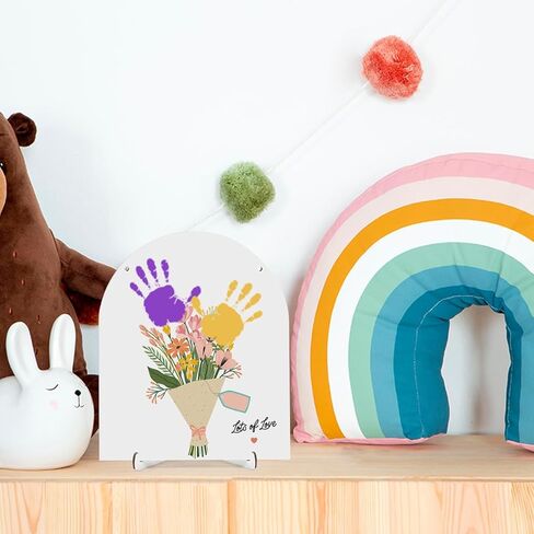 Diy Fathers Mothers Day Gifts from Kids for Mom Dad Grandparents Custom Baby Handprint Flower Wooden Sign Lots of Love New Born Baby Shower Crafts Announcement Keepsake Gift Wood Hanger Decor Sign Photo Props in Saudi Arabia
