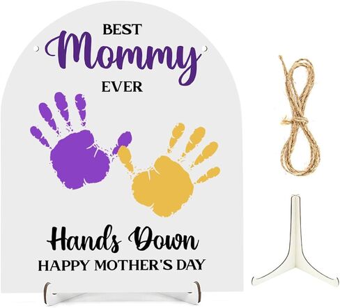 Diy Fathers Mothers Day Gifts from Kids for Mom Dad Grandparents Custom Baby Handprint Flower Wooden Sign Lots of Love New Born Baby Shower Crafts Announcement Keepsake Gift Wood Hanger Decor Sign Photo Props in Saudi Arabia