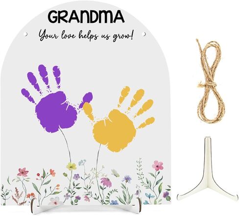 Diy Fathers Mothers Day Gifts from Kids for Mom Dad Grandparents Custom Baby Handprint Flower Wooden Sign Lots of Love New Born Baby Shower Crafts Announcement Keepsake Gift Wood Hanger Decor Sign Photo Props in Saudi Arabia