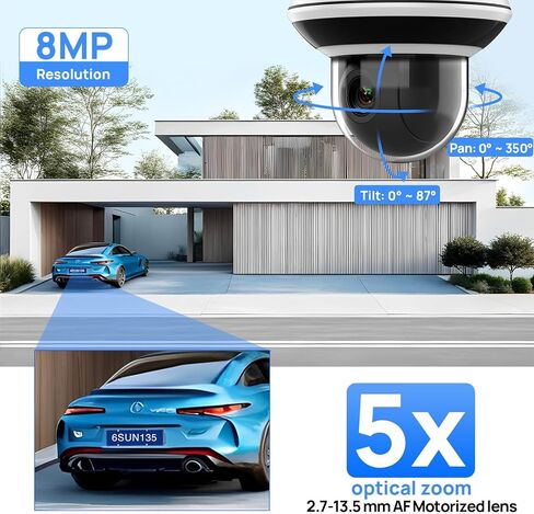 كاميرا VIKYLIN UltraHD 4K 8MP PoE IP PTZ في الهواء الطلق، كاميرا أمان 4K PTZ IP Dome مع تكبير بصري 5X 2.7-13.5 مم، اكتشاف المركبات البشرية، صوت ثنائي الاتجاه، رؤية ليلية بالأشعة تحت الحمراء بطول 131 قدمًا، IK10/IP67، قزحية زرقاء، NDAA in Kuwait