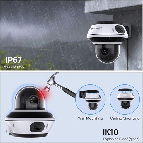 كاميرا VIKYLIN UltraHD 4K 8MP PoE IP PTZ في الهواء الطلق، كاميرا أمان 4K PTZ IP Dome مع تكبير بصري 5X 2.7-13.5 مم، اكتشاف المركبات البشرية، صوت ثنائي الاتجاه، رؤية ليلية بالأشعة تحت الحمراء بطول 131 قدمًا، IK10/IP67، قزحية زرقاء، NDAA in Kuwait