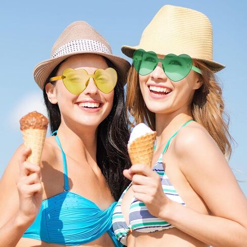 Maxdot 2 Pieces Heart Shape Rimless Sunglasses Transparent Candy Color Frameless Glasses Love Eyewear in Saudi Arabia