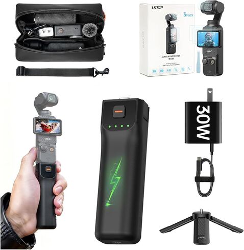 مجموعة ملحقات LKTOP Osmo Pocket 3 لـ DJI، مقبض البطارية (عمر البطارية 6 ساعات) + حقيبة حمل + شاحن 30 وات + واقي شاشة 3 عبوات + حامل ثلاثي القوائم، متوافق مع DJI Pocket 3، ملحقات كاميرا Xtra Muse in Kuwait