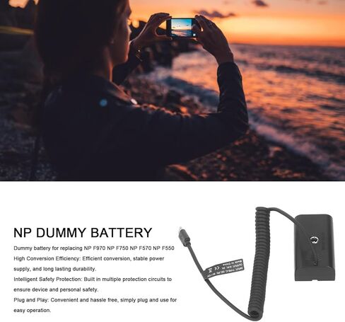 Yunseity Dummy Battery, Type C to NP Fast Charging with Circuit Protection, Continuous Power Adapter for Camera Monitor LED Light in Kuwait